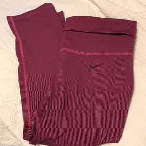 Black & pink striped capri Nike leggings